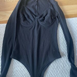 Black Ribbed Long Sleeve Bodysuit